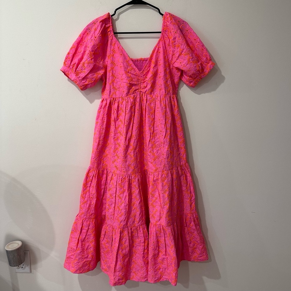 Lilly Pulitzer pink Kina babydoll psychedelic eyelet midi dress size 2